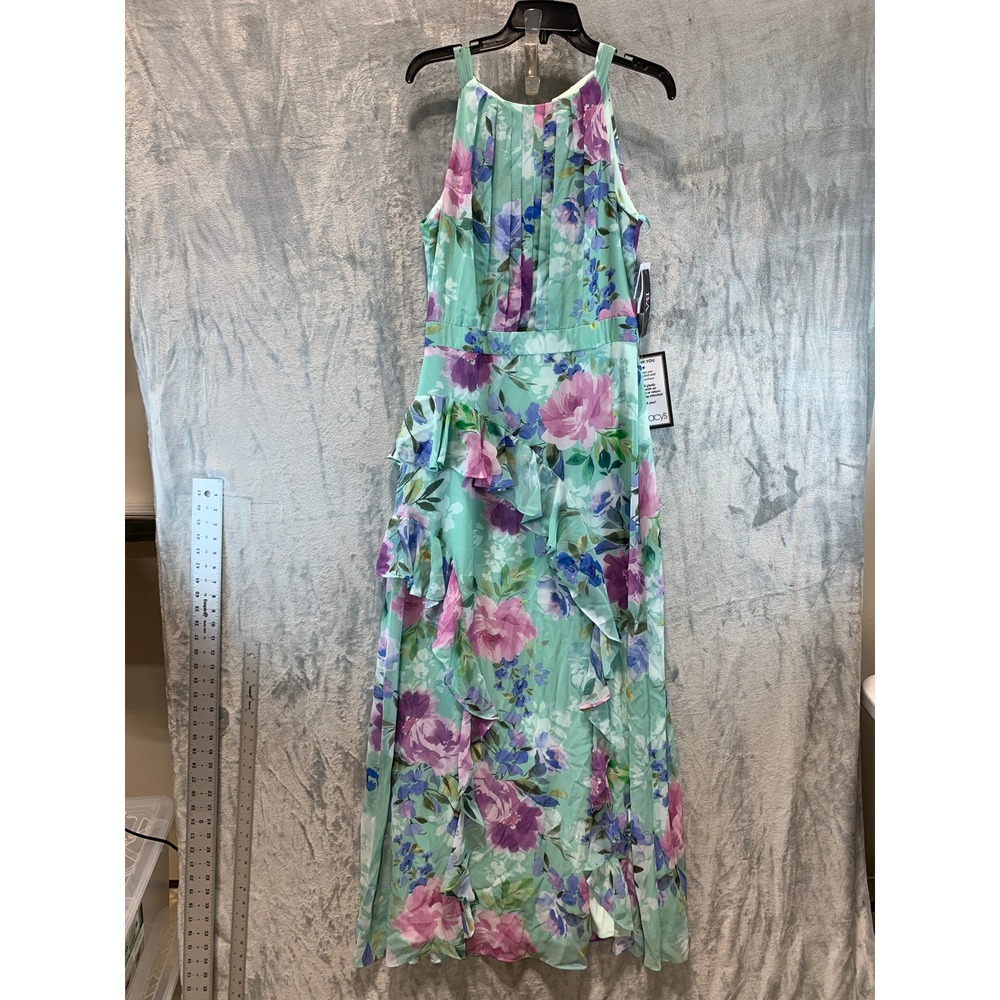 B&A by Betsy & Adam Floral Maxi Dress Mint Green Ruffle Halter 10 NWT 8295